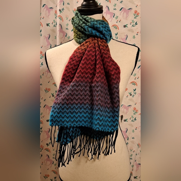 GORGEOUS Rainbow Chevron Print Cashmere Casual Prep Scarf Wrap w/ Fringe - Picture 1 of 7
